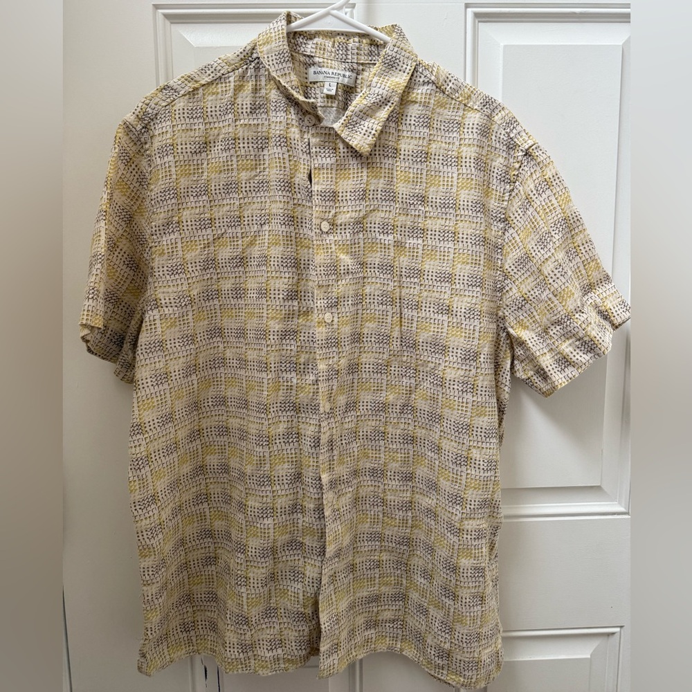 Banana Republic Men's Checkered Shirt - Yellow and Brown